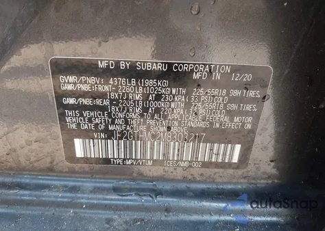 2021 Subaru Crosstrek Limited z USA, uszkodzony, nr VIN JF2GTHMC2M8303217